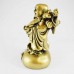 Brass Color Poly Resin Travelling Laughing Buddha On Treasure Bag Holding Staff With Strings Of Coins And Hat, Fruitful And Rewarding Journey 