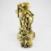 Brass Color Poly Resin Travelling Laughing Buddha On Treasure Bag Holding Staff With Strings Of Coins And Hat, Fruitful And Rewarding Journey 