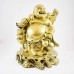 Huge Brass Color Poly Resin Travelling Laughing Buddha On Base Holding Staff With Strings Of Ingots And Bottle Guard In Other Hand  YFM-BIGB01