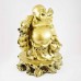 Huge Brass Color Poly Resin Travelling Laughing Buddha On Base Holding Staff With Strings Of Ingots And Bottle Guard In Other Hand  YFM-BIGB01