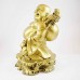 Huge Brass Color Poly Resin Travelling Laughing Buddha On Base Holding Staff With Strings Of Ingots And Bottle Guard In Other Hand  YFM-BIGB01