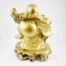 Huge Brass Color Poly Resin Travelling Laughing Buddha On Base Holding Staff With Strings Of Ingots And Bottle Guard In Other Hand  YFM-BIGB01