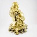 Huge Brass Color Poly Resin Travelling Laughing Buddha On Base Holding Staff With Strings Of Ingots And Bottle Guard In Other Hand  YFM-BIGB01