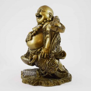 Big Size Brass Handmade Laughing Buddha With Ru Yi On Shoulder Carrying Large Coin And Wulou On Left YFM-BIGB04