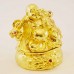 Golden Metal Craft Laughing Buddha Collectible Jewel Box sitting on Wealth bag YHX-1001
