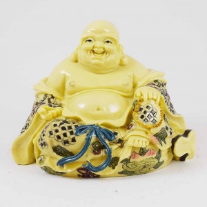 Porcelain Handmade Colorful Laughing Buddha In Robe Sitting And Meditating With Mala Beads Long Life And Good Health YJLB-STB02