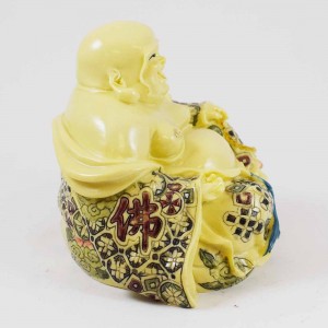 Porcelain Handmade Colorful Laughing Buddha In Robe Sitting And Meditating With Mala Beads Long Life And Good Health YJLB-STB02