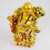 Handmade Shiny Golden Laughing Buddha Carrying Wealth Bag And Thee Treasure Box In Red Robe With Ingot On Other Hand YXL-1003