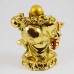 Handmade Shiny Golden Laughing Buddha Carrying Wealth Bag And Thee Treasure Box In Red Robe With Ingot On Other Hand YXL-1003