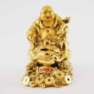 Handmade Golden Laughing Buddha Riding On Money Frog Sitting On A Bed Of Coins YXL-1004