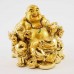 Golden Laughing Buddha Statue On Emperor Golden Dragon Chair With Wealth Bag And Bed Of Coins At Feet YXL-1005