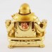 Golden Laughing Buddha Statue On Emperor Golden Dragon Chair With Wealth Bag And Bed Of Coins At Feet YXL-1005