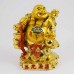 Handmade Shiny Golden Laughing Buddha Carrying Wealth Bag And Thee Ingot In Red Rob With Calabash Gourd In Other Hand YXL-1007