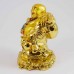 Handmade Shiny Golden Laughing Buddha Carrying Wealth Bag And Thee Ingot In Red Rob With Calabash Gourd In Other Hand YXL-1007