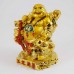 Handmade Shiny Golden Laughing Buddha Carrying Wealth Bag And Thee Ingot In Red Rob With Calabash Gourd In Other Hand YXL-1007