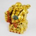 Handmade Shiny Golden Laughing Buddha Carrying Wealth Bag And Thee Ingot In Red Rob With Calabash Gourd In Other Hand YXL-1007