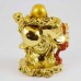 Handmade Shiny Golden Laughing Buddha Carrying Wealth Bag And Thee Ingot In Red Rob With Calabash Gourd In Other Hand YXL-1007