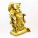 Brass Color Poly Resin Travelling 1.6 Feet Laughing Buddha On Treasure Bag Holding Staff With Strings Of Coins And Wearing Hat YXL-BIGB02