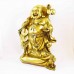 Brass Color Poly Resin Travelling 1.6 Feet Laughing Buddha On Treasure Bag Holding Staff With Strings Of Coins And Wearing Hat YXL-BIGB02