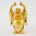 Handmade Golden Small Size Laughing Buddha Statue Lifting 2 Gold Nuggets YXL-S1003