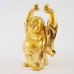 Handmade Golden Small Size Laughing Buddha Statue Lifting 2 Gold Nuggets YXL-S1003