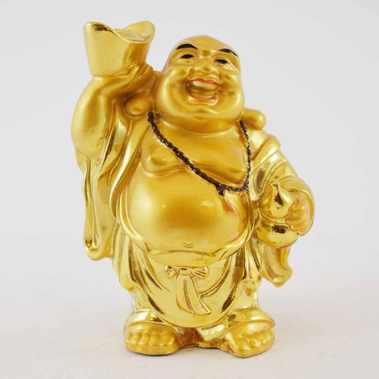Handmade Golden  Feng Shui Laughing Buddha Holding Ingot And Woo Lou YXL-S1005