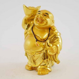 Handmade Golden  Feng Shui Laughing Buddha Holding Ingot And Woo Lou YXL-S1005