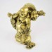 Brass Color Poly Resin Travelling Laughing Buddha On Base Holding Staff With Strings Of Coins And Wealth Bag Signifies A Safe, Fruitful And Rewarding Journey YXL-STN01