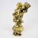 Brass Color Poly Resin Travelling Laughing Buddha On Base Holding Staff With Strings Of Coins And Wealth Bag Signifies A Safe, Fruitful And Rewarding Journey YXL-STN01