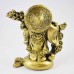 Brass Color Poly Resin Travelling Laughing Buddha On Base Holding Staff With Strings Of Coins And Wealth Bag Signifies A Safe, Fruitful And Rewarding Journey YXL-STN01