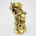 Brass Color Poly Resin Travelling Laughing Buddha On Base Holding Staff With Strings Of Coins And Wealth Bag Signifies A Safe, Fruitful And Rewarding Journey YXL-STN01