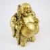 Brass Color Poly Resin Laughing Buddha With Wealth Bag On Staff And Bottle Guard And Mala Bead On Neck YXL-STN02