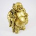 Brass Color Poly Resin Laughing Buddha With Wealth Bag On Staff And Bottle Guard And Mala Bead On Neck YXL-STN02