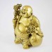 Brass Color Poly Resin Laughing Buddha With Wealth Bag On Staff And Bottle Guard And Mala Bead On Neck YXL-STN02