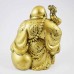 Brass Color Poly Resin Laughing Buddha With Wealth Bag On Staff And Bottle Guard And Mala Bead On Neck YXL-STN02