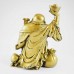 Brass Laughing Buddha On Frog And Coins With Overflowing Wealth Bag And Huge Peach Fruit At Back  XL-STN03