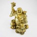 Brass Laughing Buddha On Frog And Coins With Overflowing Wealth Bag And Huge Peach Fruit At Back  XL-STN03