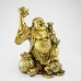 Brass Laughing Buddha On Frog And Coins With Overflowing Wealth Bag And Huge Peach Fruit At Back  XL-STN03