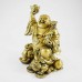 Brass Laughing Buddha On Frog And Coins With Overflowing Wealth Bag And Huge Peach Fruit At Back  XL-STN03