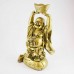 Handmade Golden Medium Size Laughing Buddha Statue On Treasure Bag Elevating A Huge Ingot With Both Hands YXL-STN04