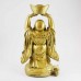 Handmade Golden Medium Size Laughing Buddha Statue On Treasure Bag Elevating A Huge Ingot With Both Hands YXL-STN04