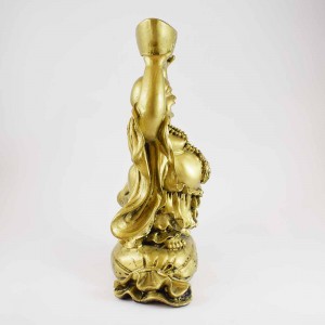 Handmade Golden Medium Size Laughing Buddha Statue On Treasure Bag Elevating A Huge Ingot With Both Hands YXL-STN04