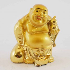 Handmade Golden small Laughing Buddha Statue Calabash Gourd in one hand and holding wealth bag and ingot  YXL-S1006