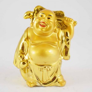 Handmade Golden Laughing Buddha Statue Holding Oogi, Calabash Gourd And Wealth Bag YXL-S1007