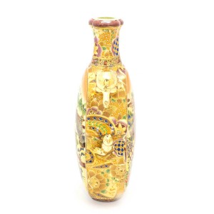 Ancient Vintage Satsuma Flower Vase Double sided With Golden Color Turtle Handles - CH14V-02