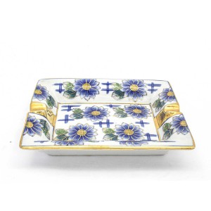 Chinese Oriental Design Square Astray Blue & White Flower And Strips Big - CHSQASHTR-005