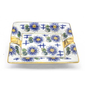Chinese Oriental Design Square Astray Blue & White Flower And Strips Big - CHSQASHTR-005