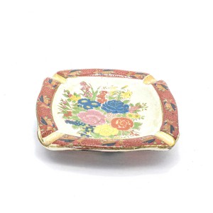 Chinese Oriental Design Square Astray Centre Flower With Red Edges Small - CHSQASHTR-007