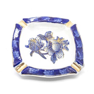 Chinese Oriental Design Square Astray Centre Blue Flower & Dark Blue Edges Big - CHSQASHTR-008