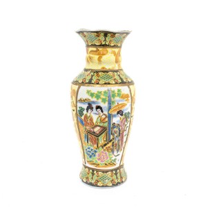 Vintage Satsuma Vase In Geisha Painting Decorated Porcelain Vase 8 Inch Multicolored CHV8-02